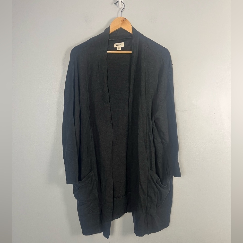 Pact 100% Organic Cotton Grey Open Front Cardigan Minimalist Large Pockets M/L